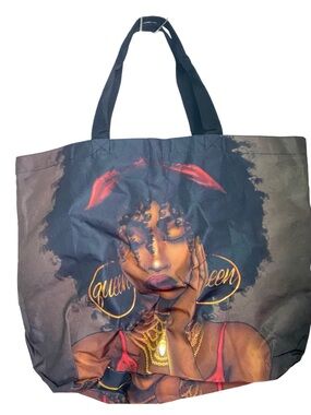 Afro Queen Tote Bag Black Girl Magic Gold Hoop Earrings Red Top